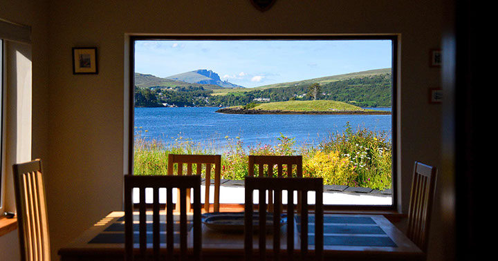 Caberfeidh Boat House looks on to amazing sea views of Portree Bay and the Old Man of Storr from our self catering accommodation